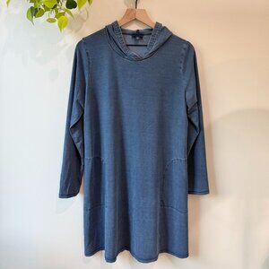 J.Jill Pure Jill Indigo Hooded Tunic Dress Blue Lyocell Stretch Long Sleeve Sz M